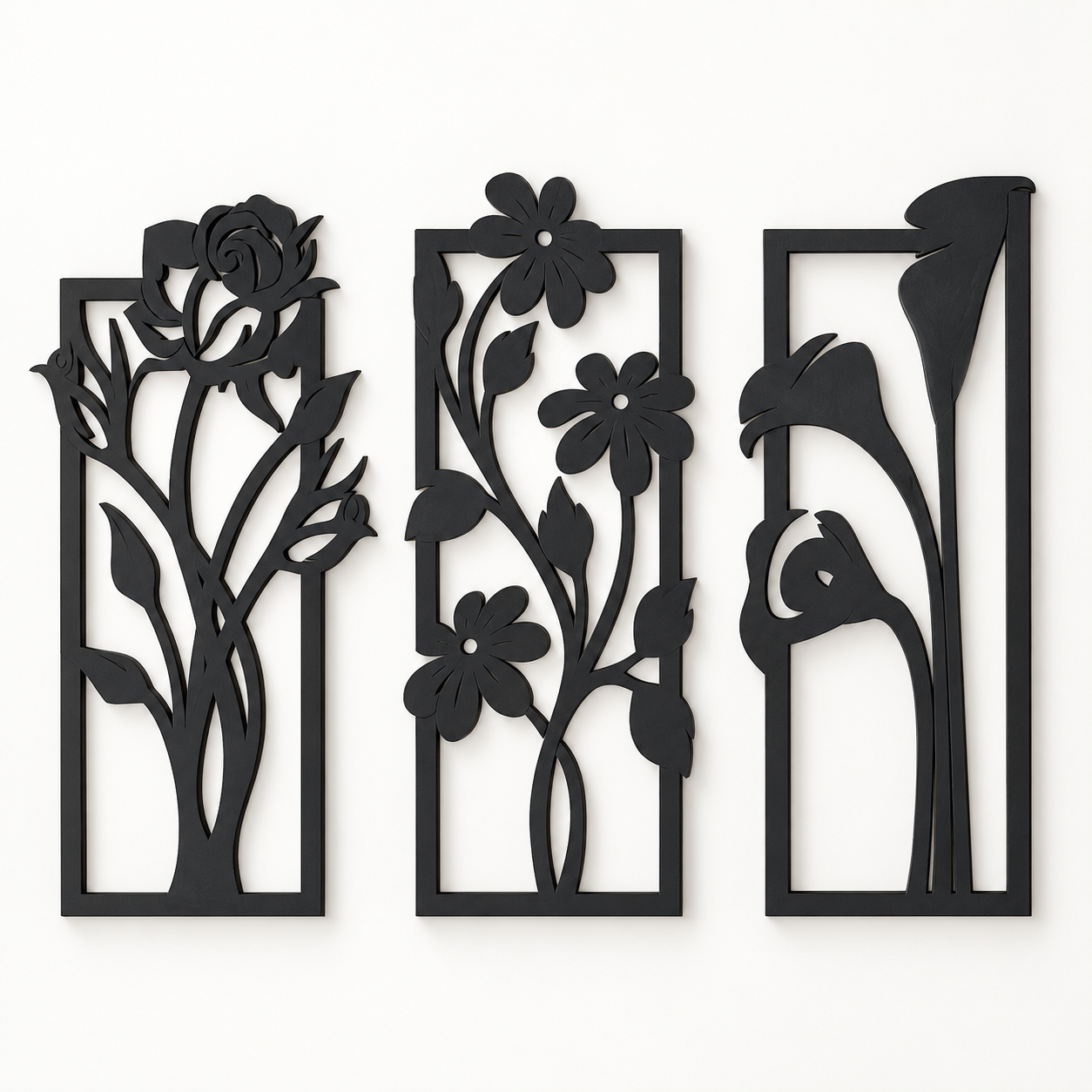 Kit 3 Quadros Decorativos Florais